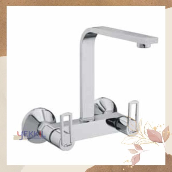 Sink Cock Double Lever, Wall Mounted Tap for Kitchen Sink & Basin Faucet Tap. Special Feature 360 Swivel & Lead Free, Mirror-Chrome Finish.